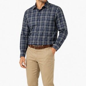 Joseph Abboud Plaid Button Down Shirt Mens Medium Blue Linen Blend Casual